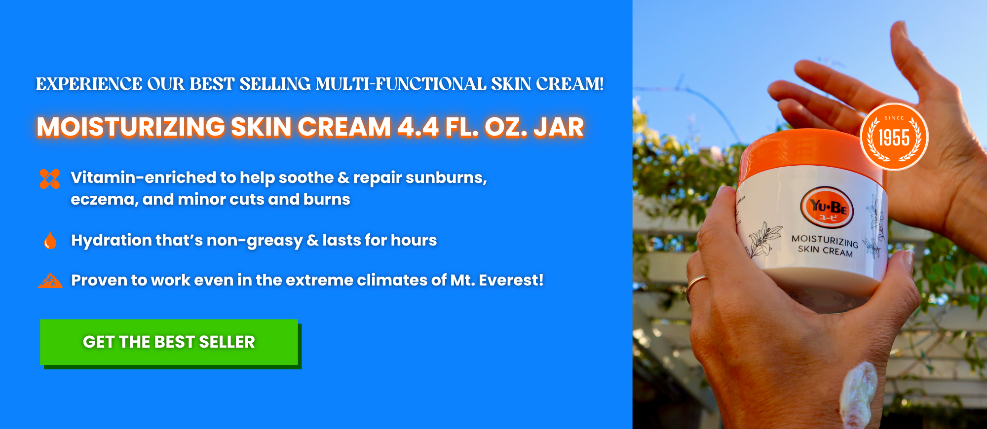 Yu-be Moisturizing Skin Cream Jar is non greasy and lasts for hours