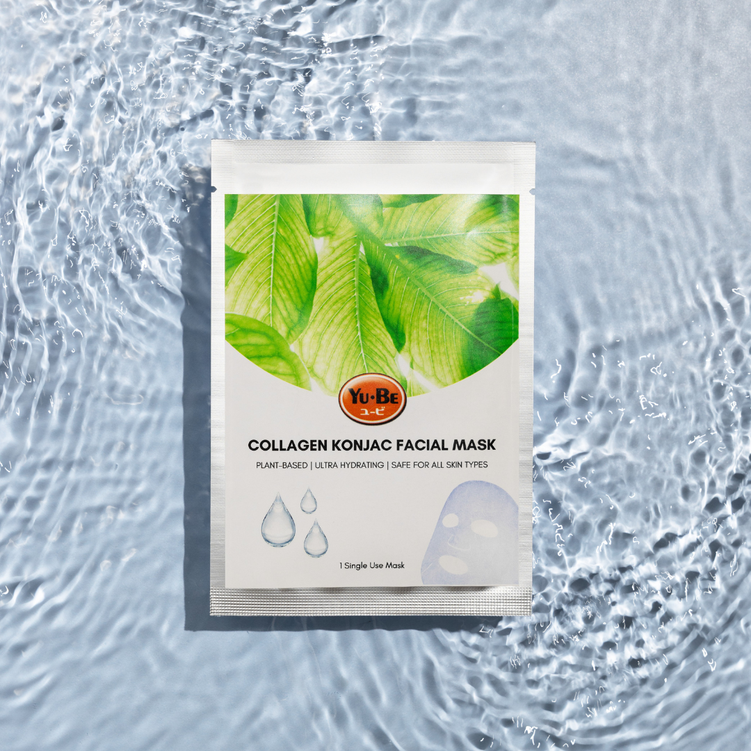 Yu-Be Skin Firming Collagen Facial Mask floating above clear water