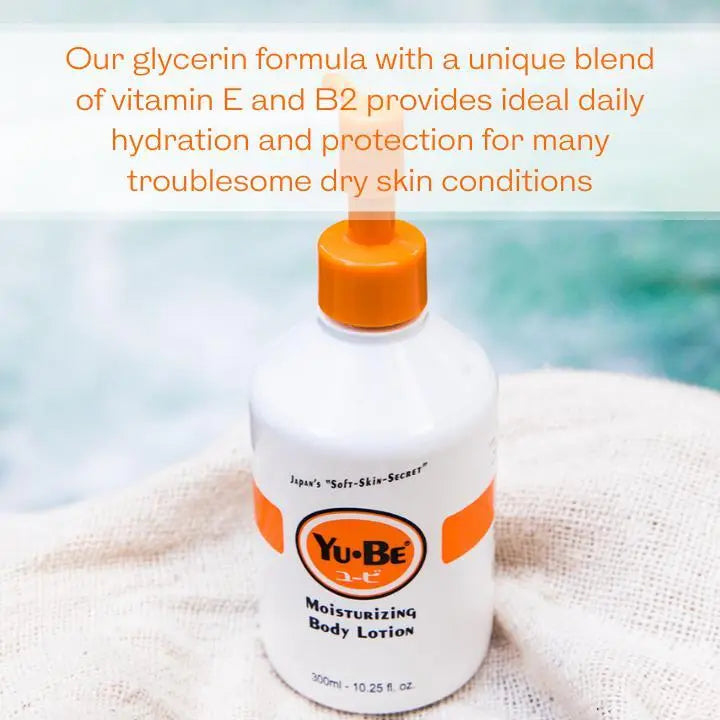 Moisturizing Body Lotion - Yu-Be - Our glycerin formula with a unique blend of Vitamin E and B2 provides the ideal daily hydration and protection for many troublesome dry skin conditions