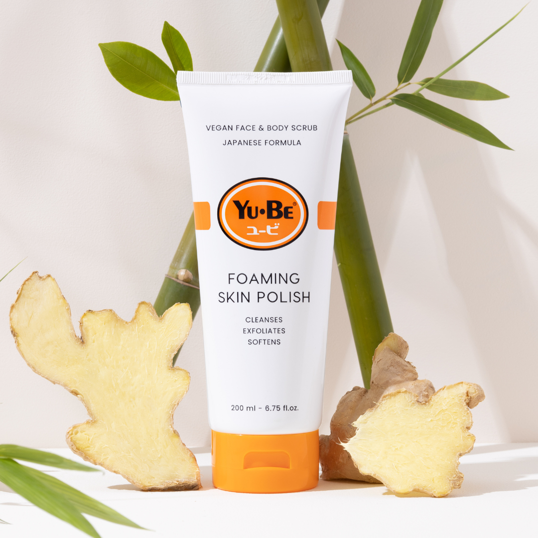 Foaming Skin Polish Duo - Yu- Japanese vegan exfoliator made with natural ingredients bamboo, ginseng, ginger, and green tea to nourish skin and reveal healthy glow