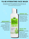 Hydrating Face Wash - Yu-Be - Made with green tea to help prevent sun damage, sun spots, and wrinkles. Also nourishes, hydrates, and soothes skin. Bergamot is effective at combating acne and pimples, due to its antioxidants, and also helps to soothe and calm skin. Irish sea moss is vitamin and mineral rich, which helps to fight against acne and hydrate dry and irritated skin